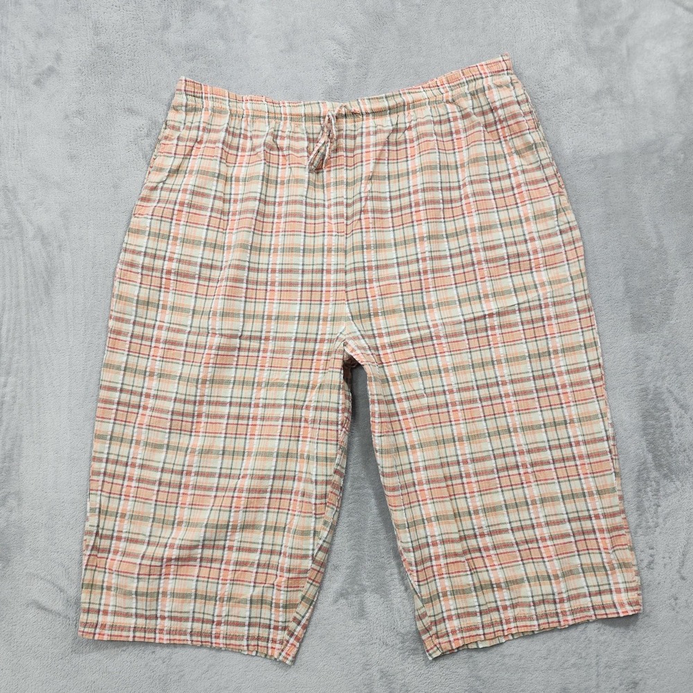 Vintage Blair Pants Womens XL PETITE Orange Plaid Seersucker Capri Drawstring